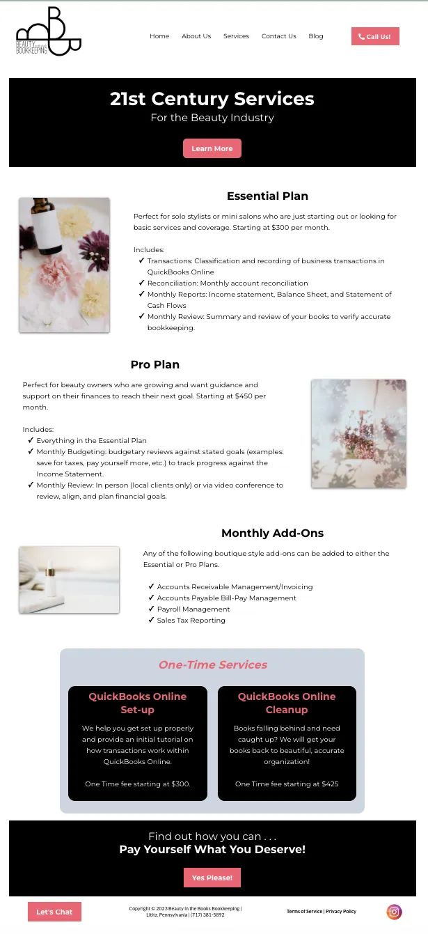 SavvySites by keepful services page example