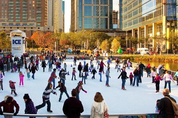 The largest ice-skating rink in the Southwest is found in Houston.