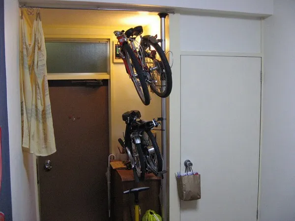 Hang bikes vertically to save space.