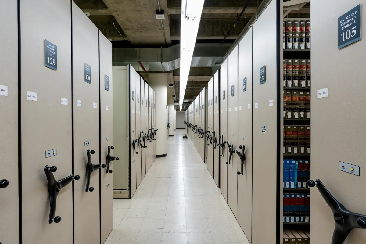 Huge document storage locker representing the power of ContractSage's Portfolio Chat feature to provide intelligent responses ACROSS multiple contracts