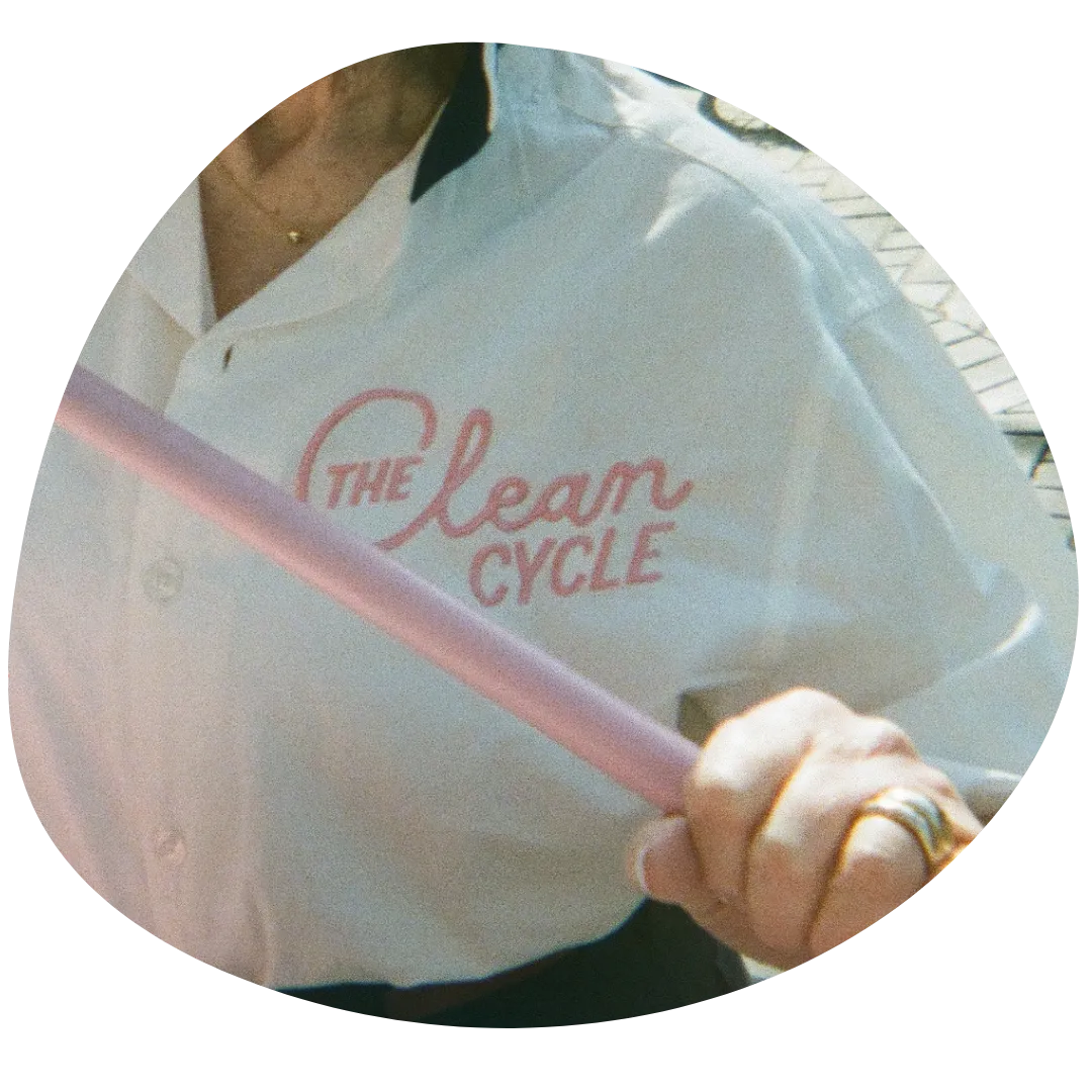 Closeup of The Clean Cycle logo on a cleaning bucket in Amsterdam