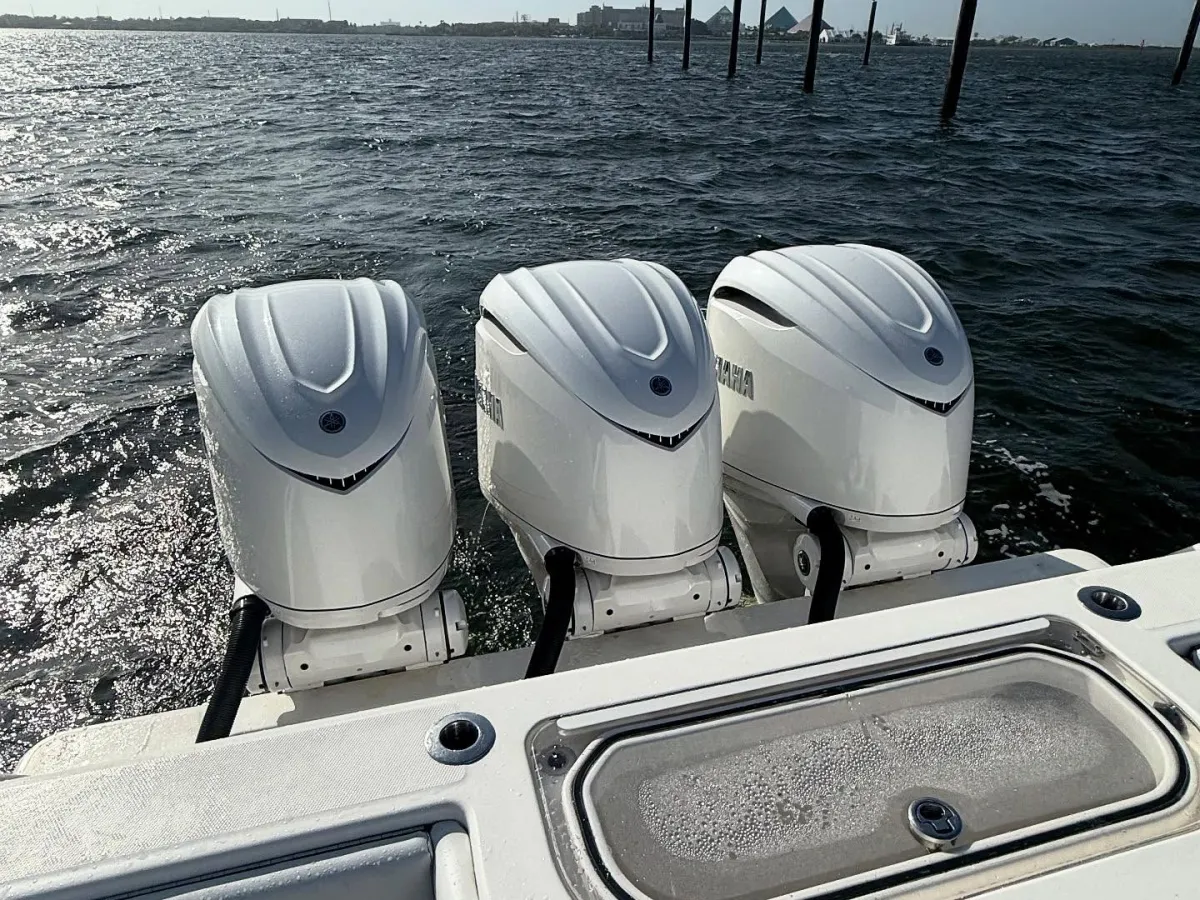 42-foot Invincible center console offshore fishing boat running in the Gulf