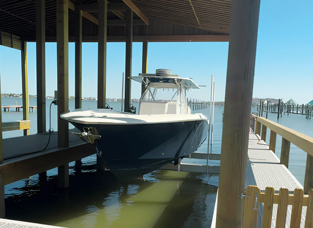 High-performance offshore fishing boat running in the Gulf