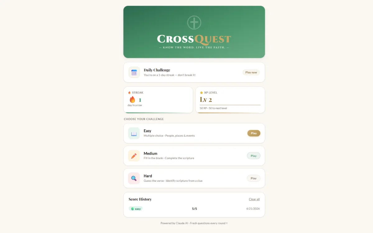 CrossQuest App Interface