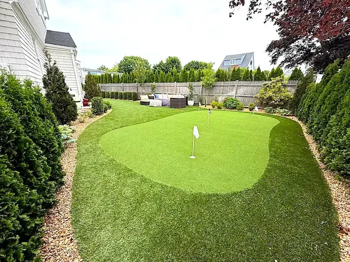 Artificial grass lawn conversion in Petaluma CA with professional crew installing backyard turf