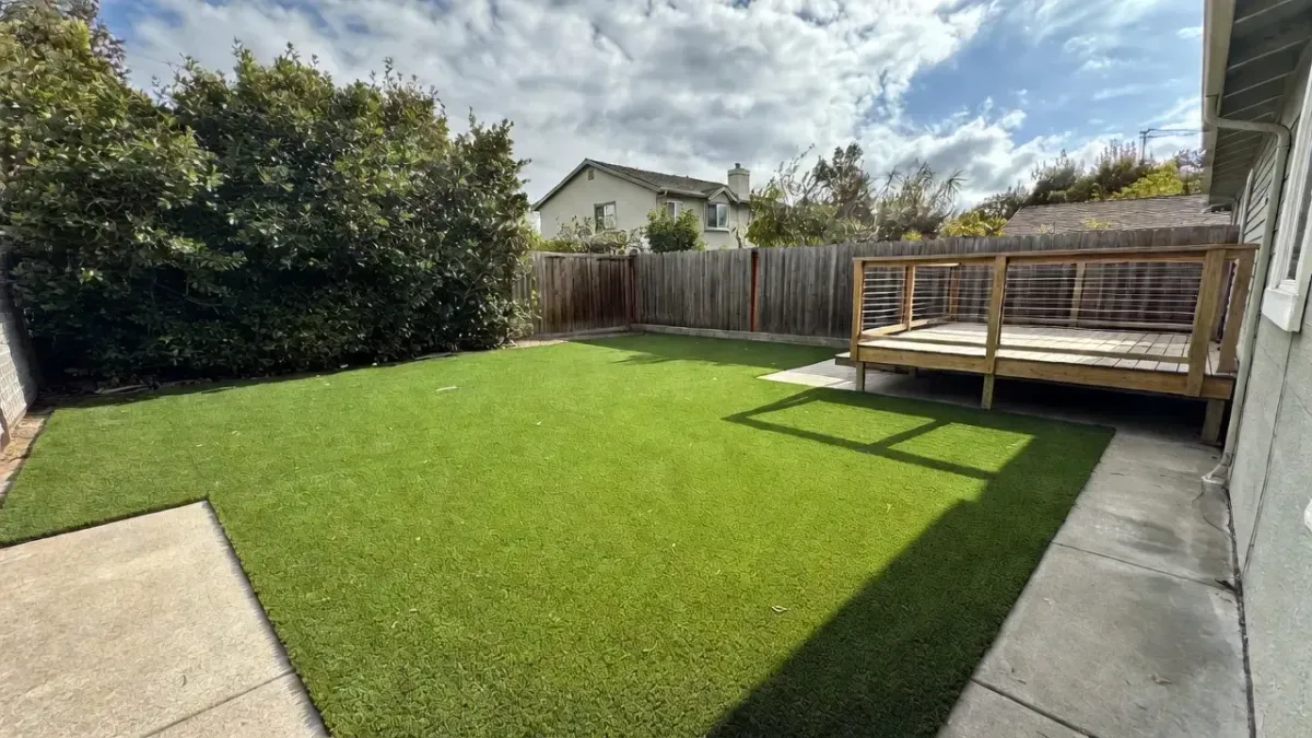 Backyard lawn conversion in Petaluma CA from grass to realistic artificial turf