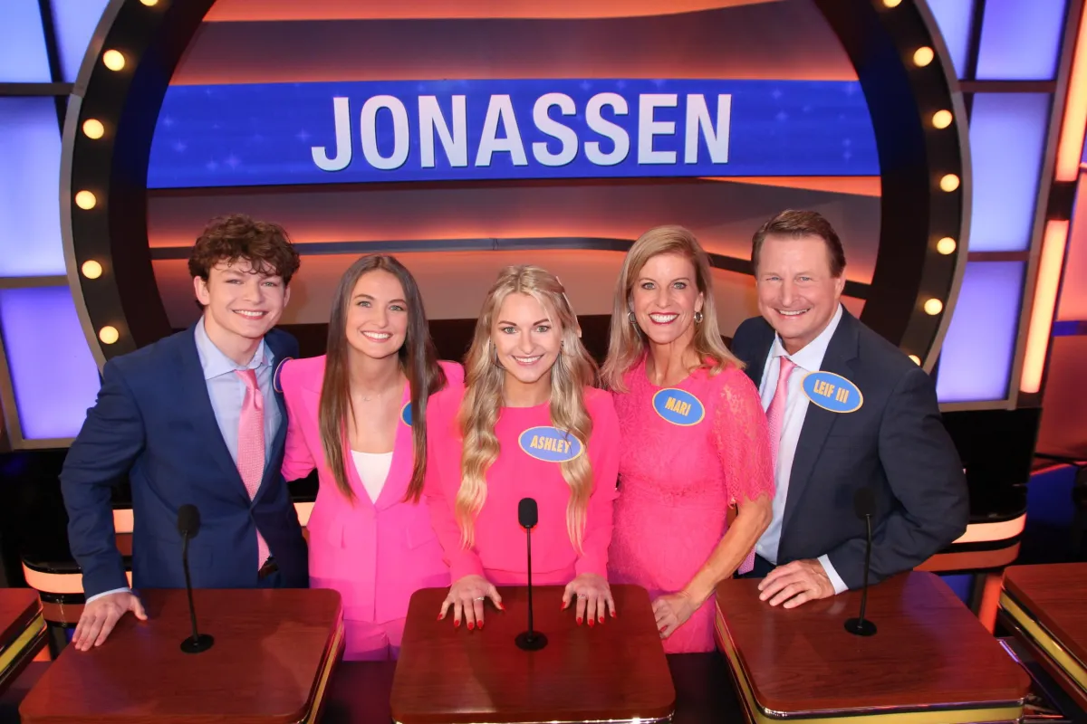 Leif Jonassen with his family on Family Feud television game show