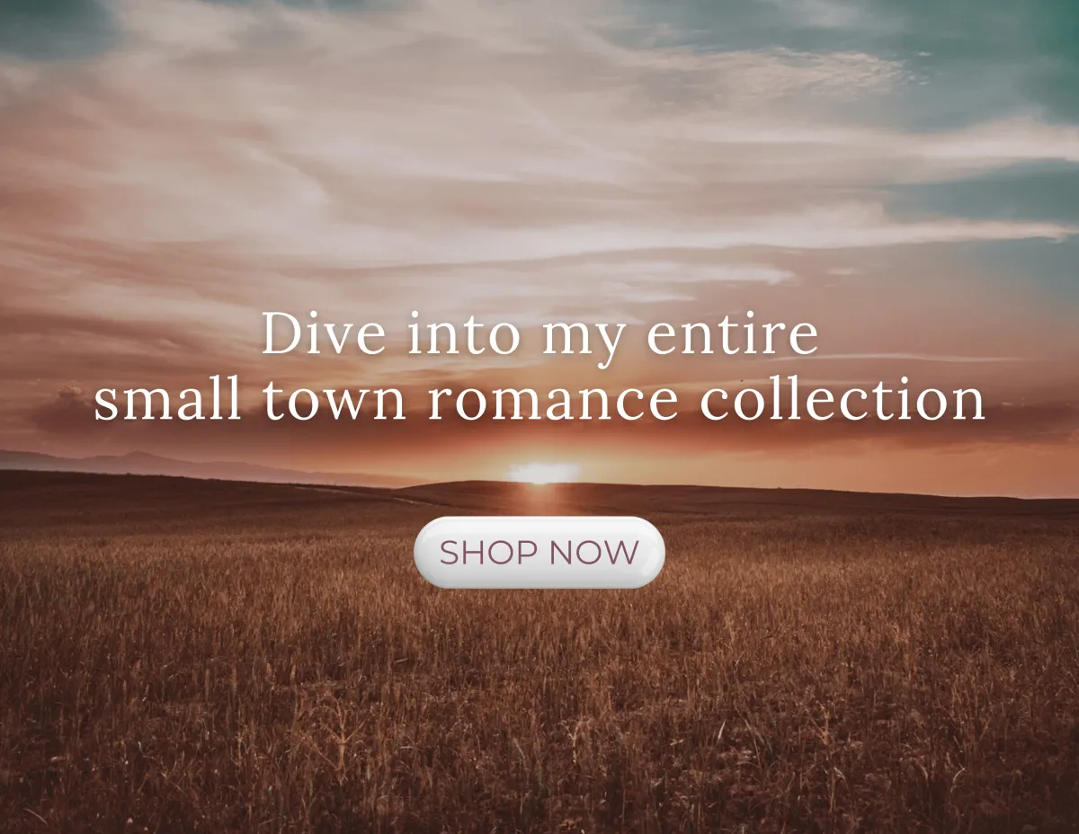 sunset over a field, shop book collection button