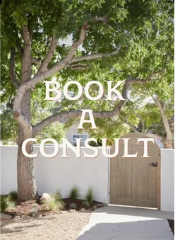 Book a Consult call to action over a gorgeous landscaped front yard in San Diego County