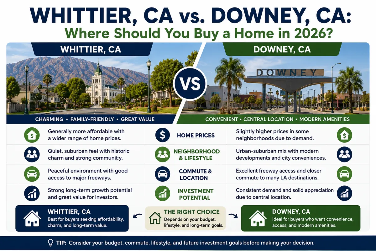 Whittier CA vs Downey CA real estate comparison 2026