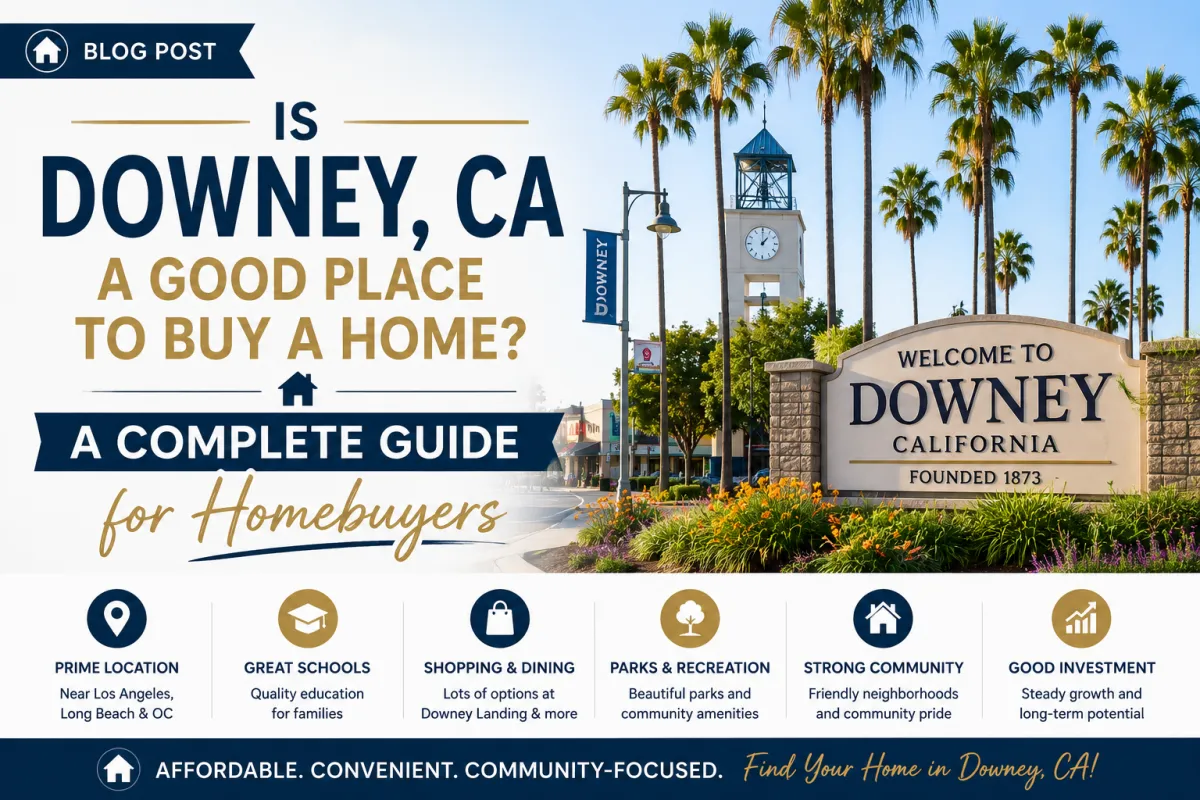 Beautiful residential neighborhood in Downey, CA featuring family homes and tree-lined streets.