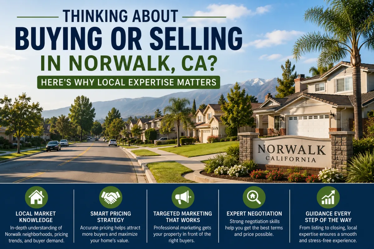 Beautiful residential neighborhood in Norwalk, CA featuring homes and streets representing the local real estate market served by Joe Manjarrez