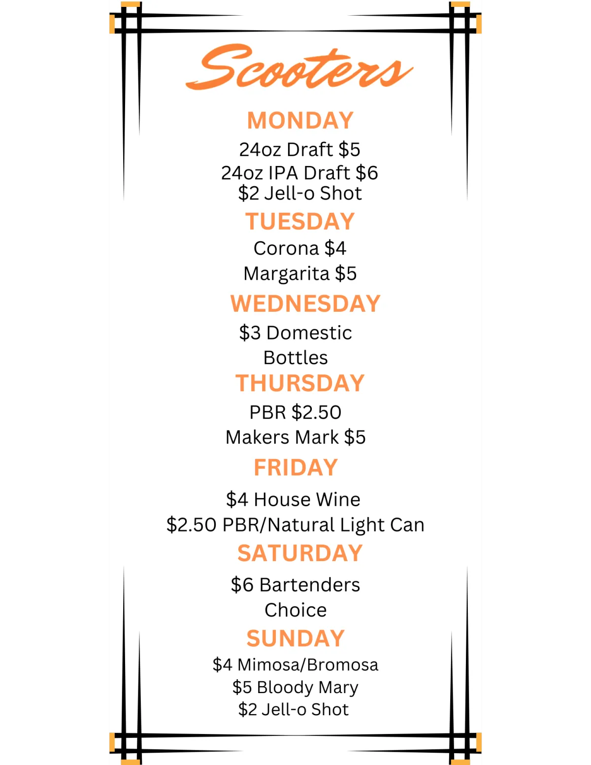 Daily drink specials