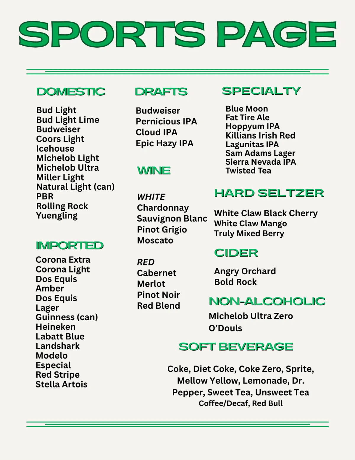 Sports Page Menu