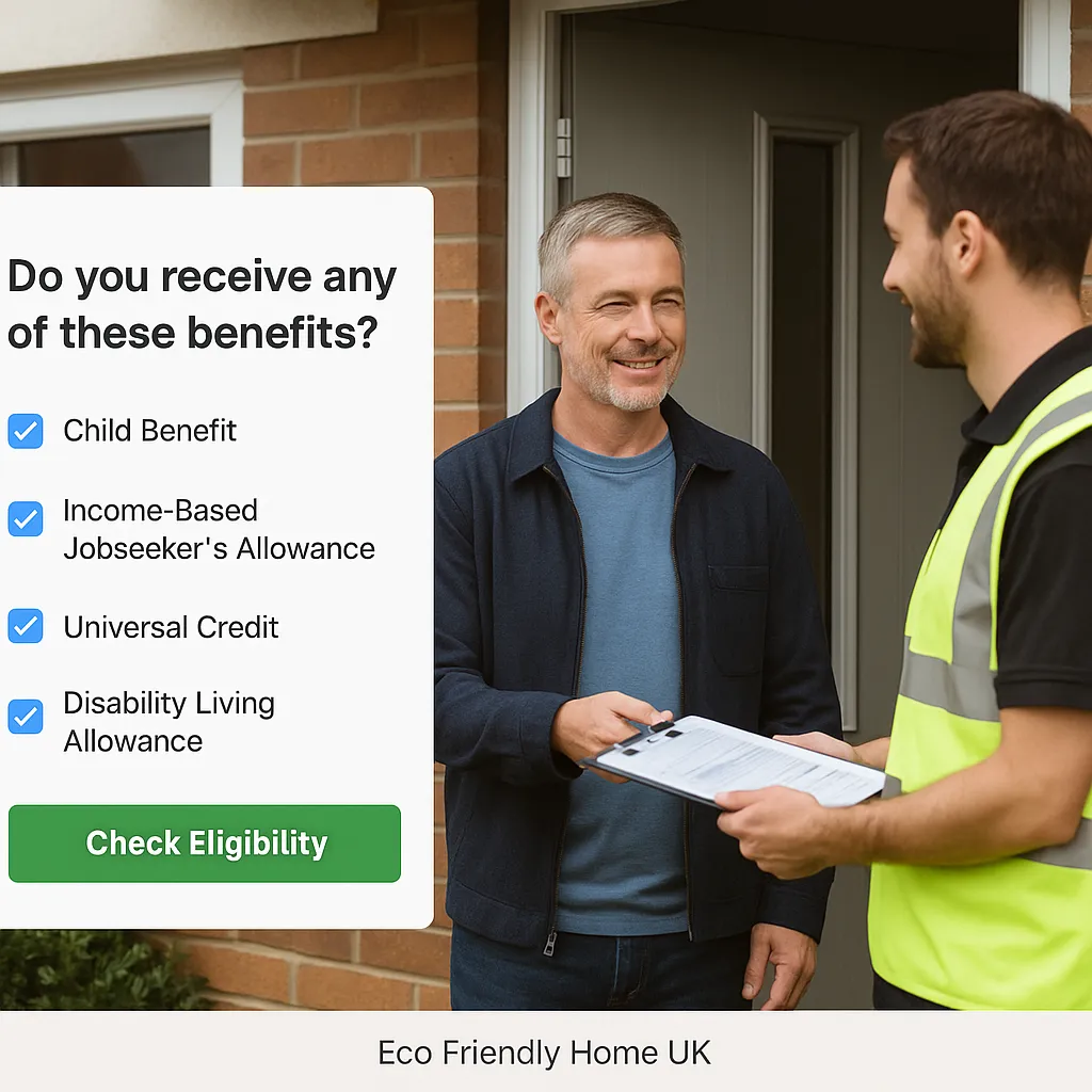 Energy assessor discussing ECO4 eligibility with homeowner at the door.