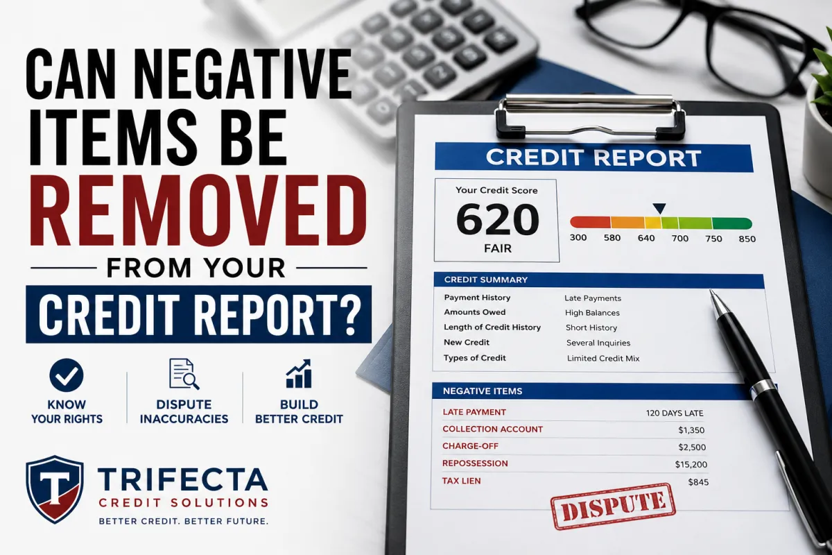 Credit report showing negative items being reviewed for accuracy.