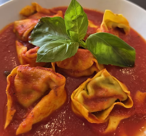 Pasta alla Norma with fried aubergine and pecorino cheese, handmade at Taste Italian Nottingham