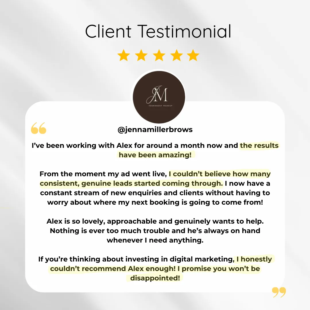 Jenna Miller Brows Testimonial for PMU Marketing Lounge