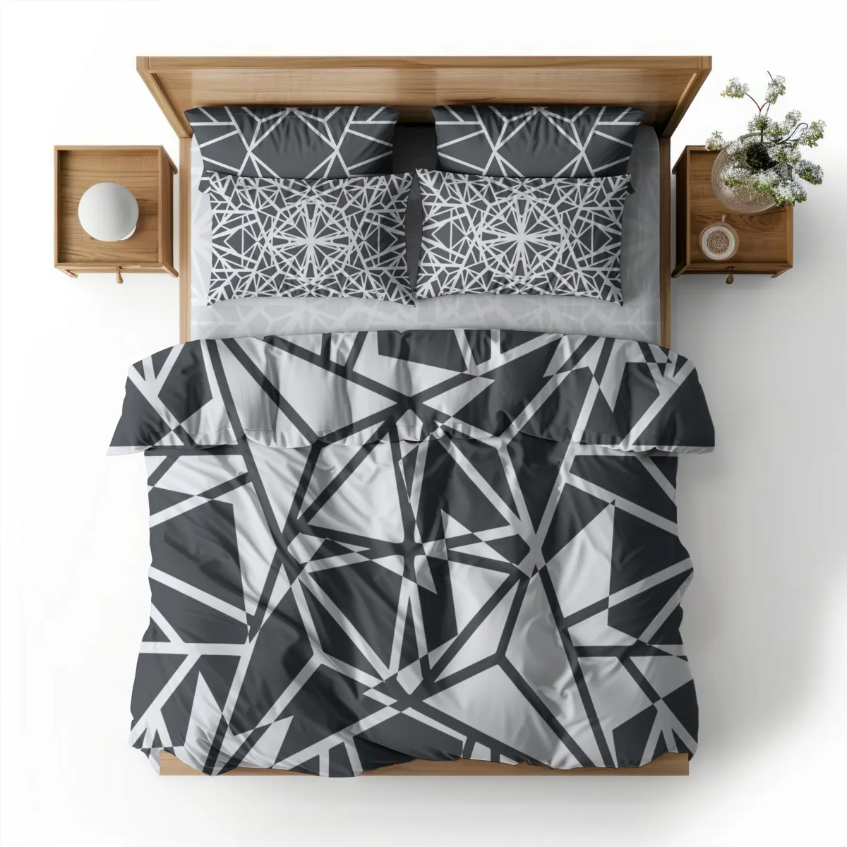 Mockup of a bedding collection from the Shimmereings Collection by Yvonne Perry Design available from Spoonflower