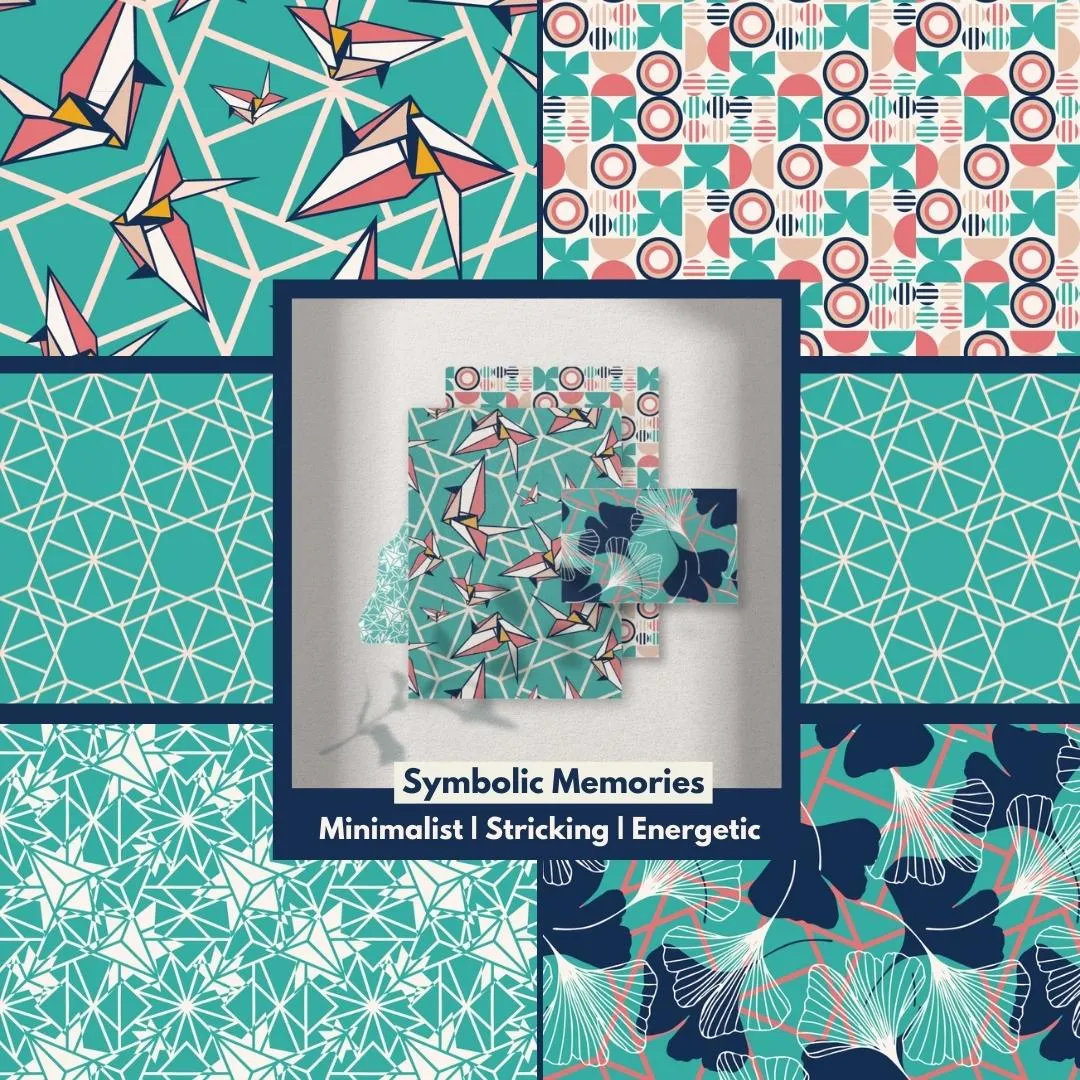 Soft Echoes Collection Cover, five patterns and a mockup. Tranquil, Calm, Soothing