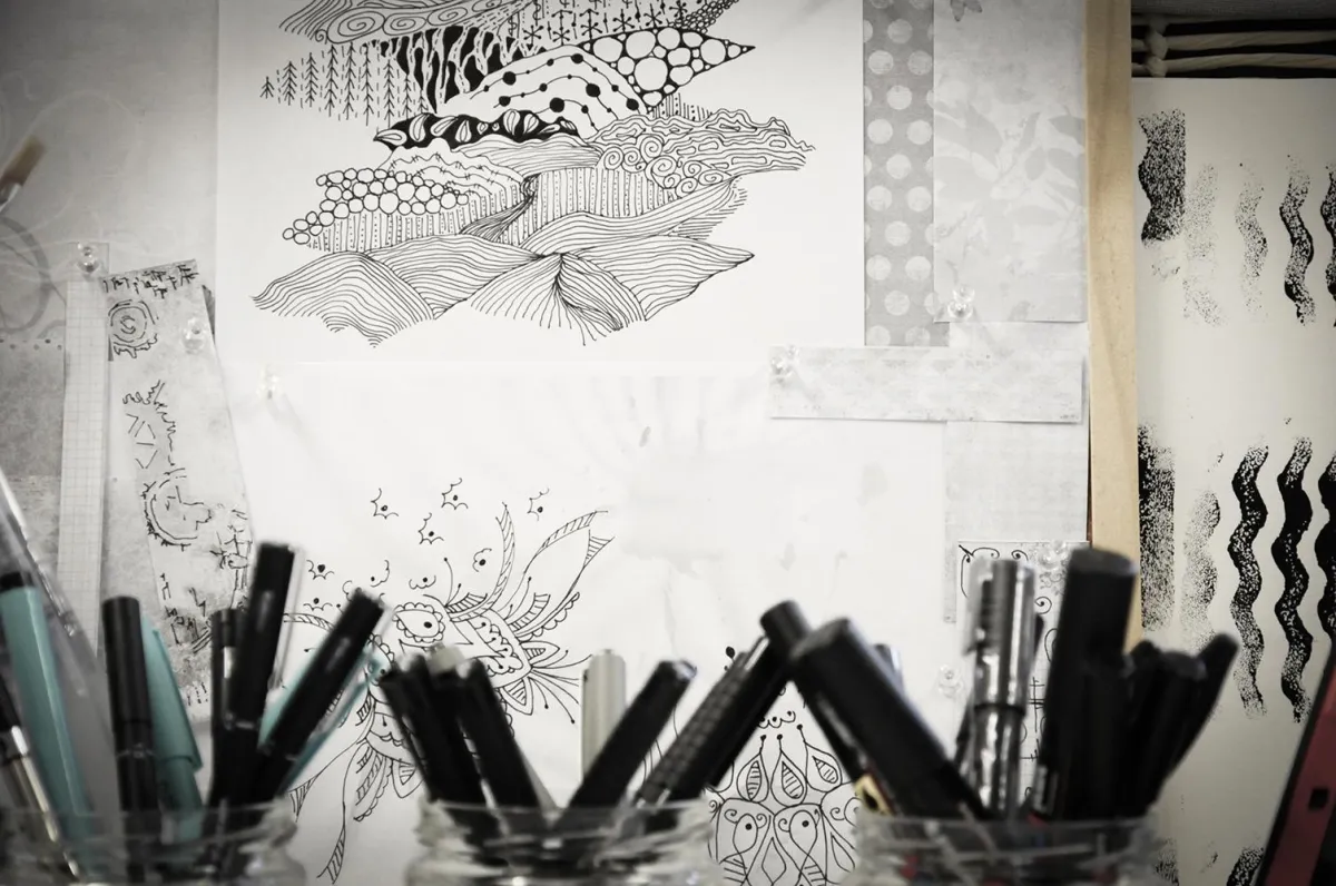 Mockup of patterns from the Symbolic Memories Cherry Blossom Collection y Yvonne erry Design on notebooks
