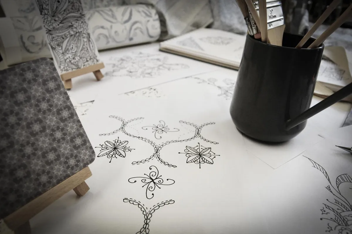 Mockup of patterns from the Symbolic Memories Cherry Blossom Collection y Yvonne erry Design on notebooks
