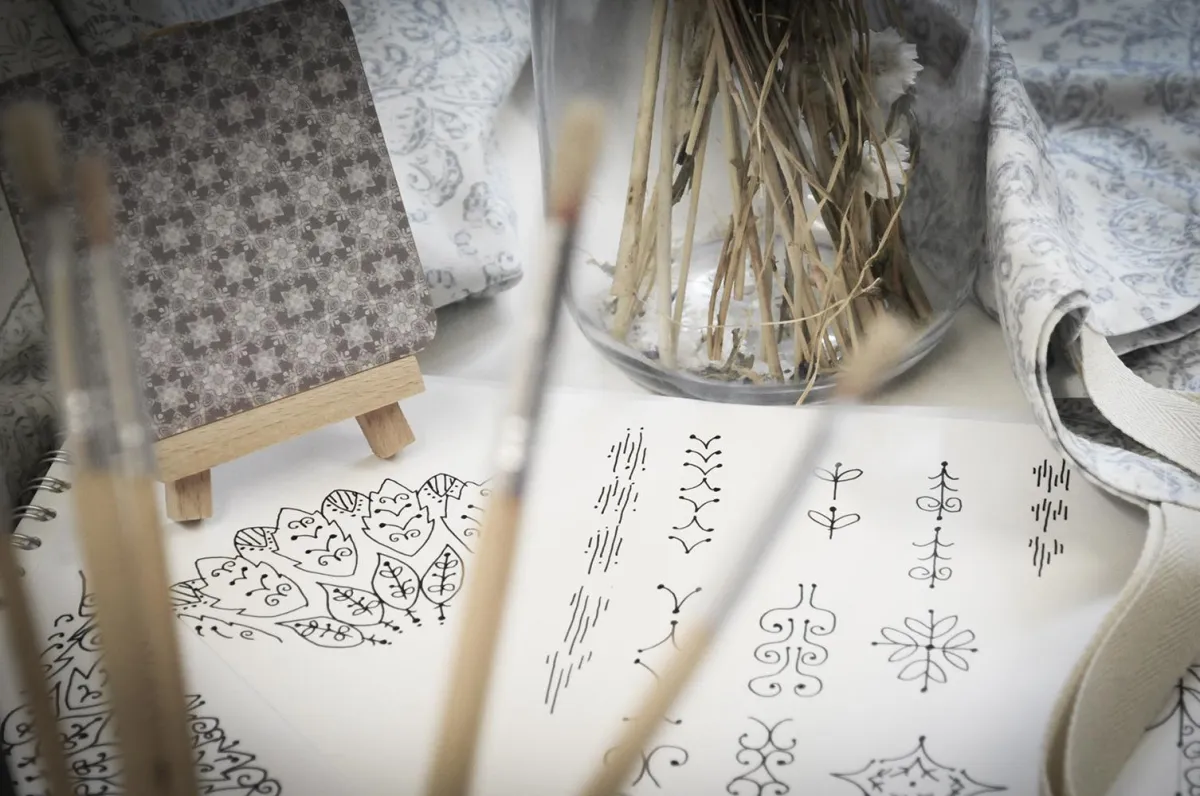 Mockup of patterns from the Symbolic Memories Cherry Blossom Collection y Yvonne erry Design on notebooks