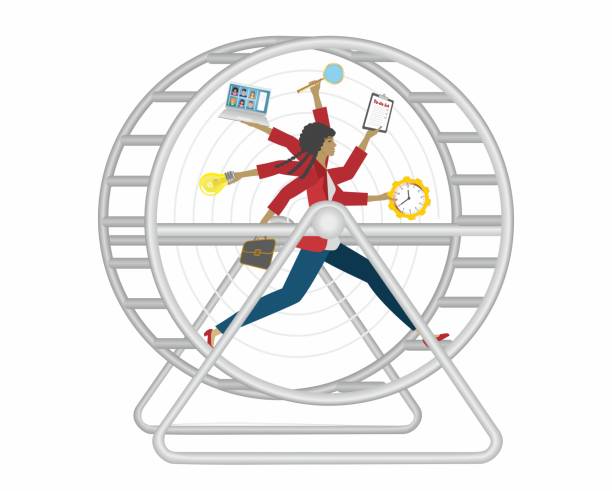 woman stuck on hamster wheel trying to run her business