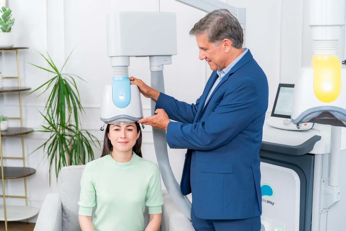 BrainsWay Deep TMS treatment, manufacturer-supplied photograph
