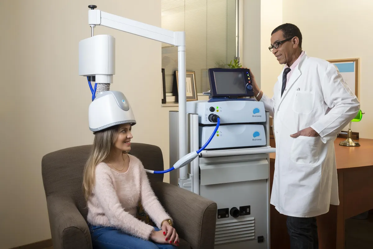 BrainsWay Deep TMS treatment, manufacturer-supplied photograph