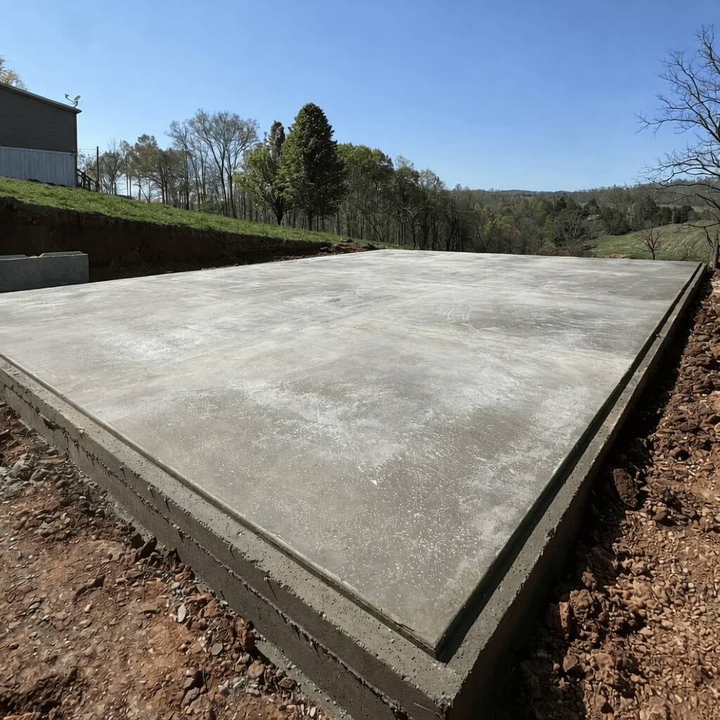 30-by-40 concrete pad with smooth finish installed for a residential property in North Carolina