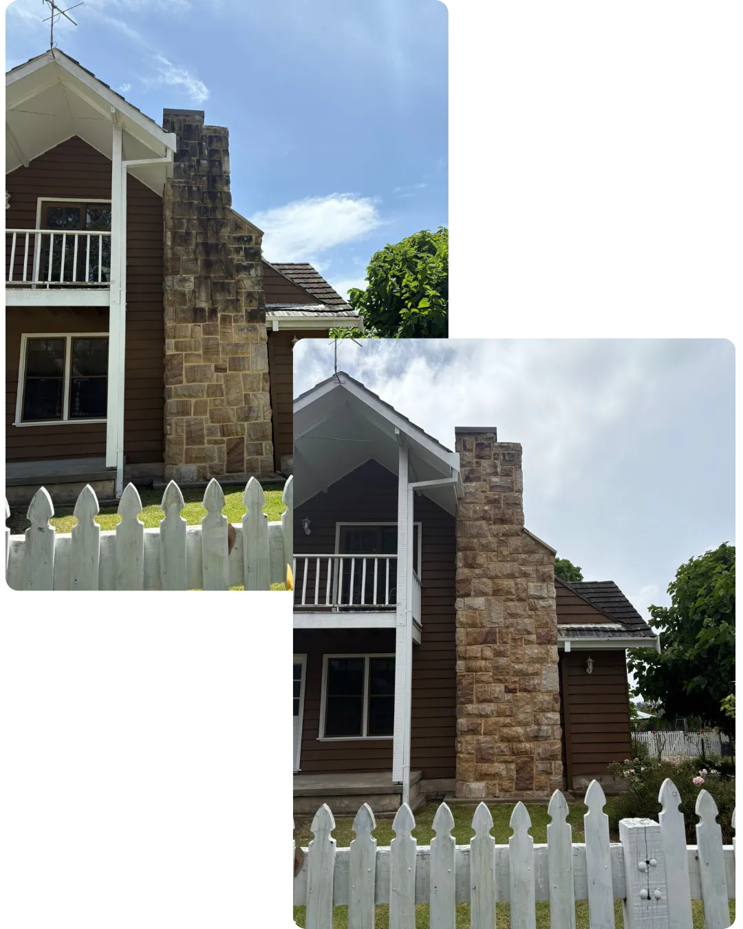 Before and after house washing and soft washing on a weatherboard home in Lake Macquarie NSW