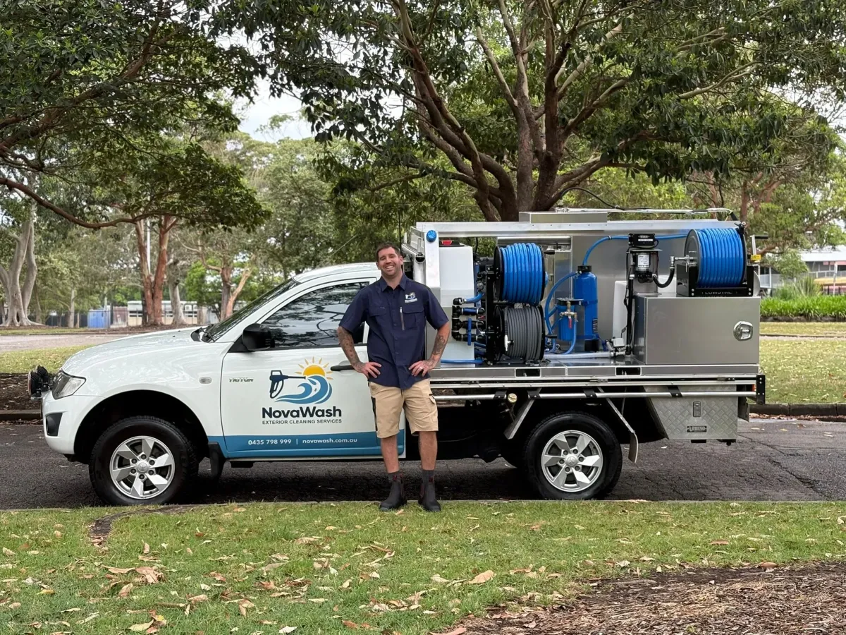 Novawash exterior cleaning technician and work vehicle servicing homes across Newcastle & Lake Macquarie NSW