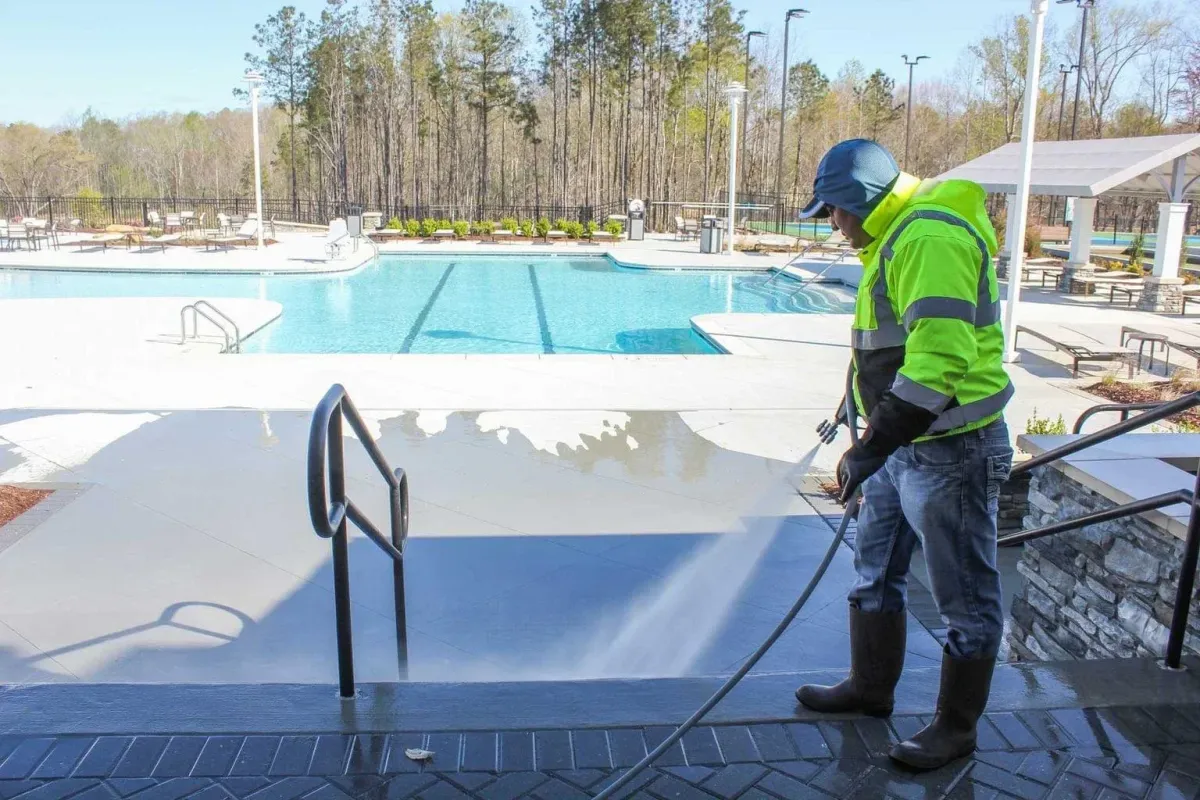 Poolside tile and outdoor area cleaning at a residential property in Nelson Bay, Port Stephens NSW