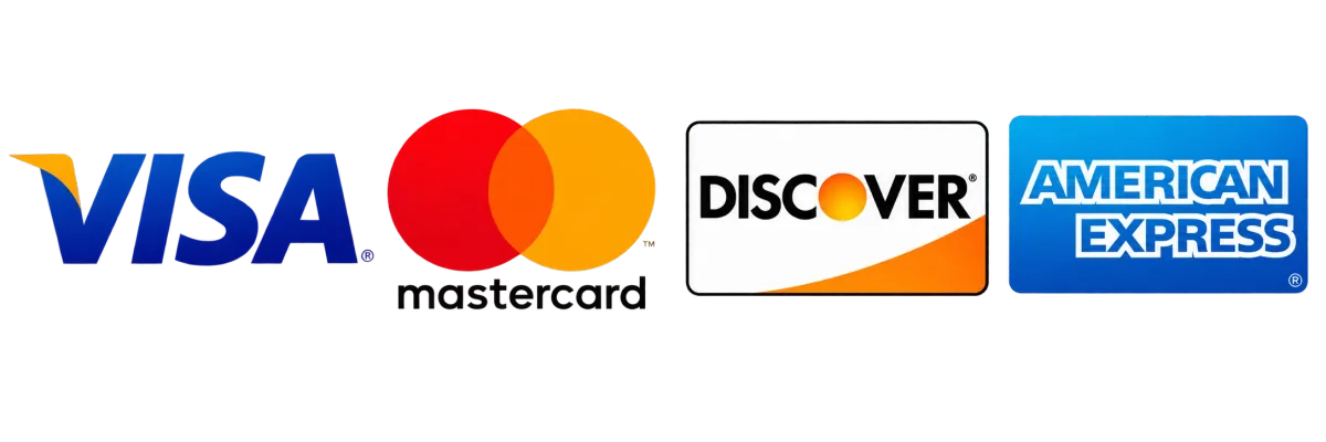 Accepted payment methods: Visa, Mastercard, Discover and American Express