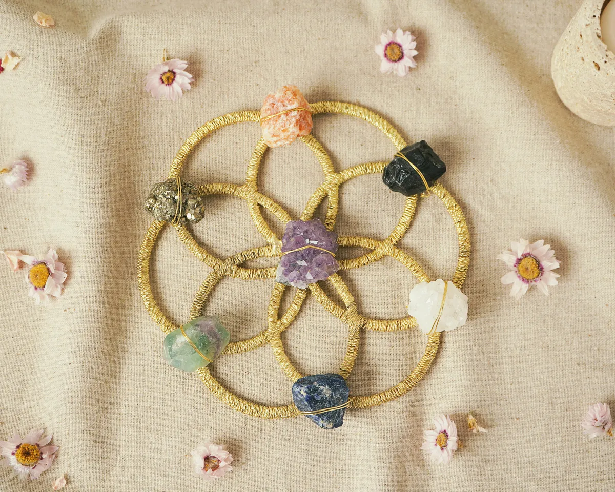 Ancestral energy healing ceremony with warm light and botanical elements
