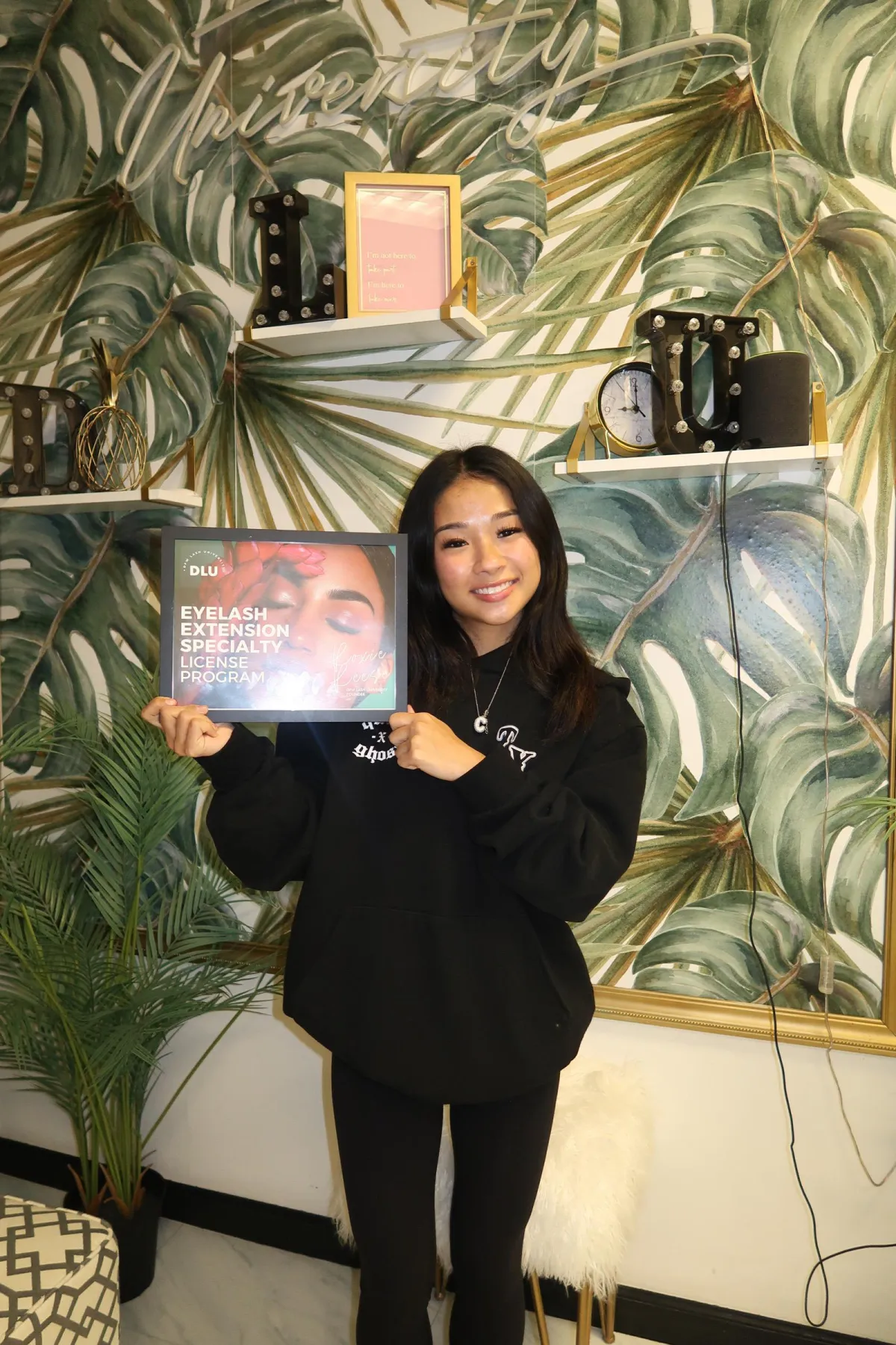 Connecticut lash license student holding eyelash extension specialty certification
