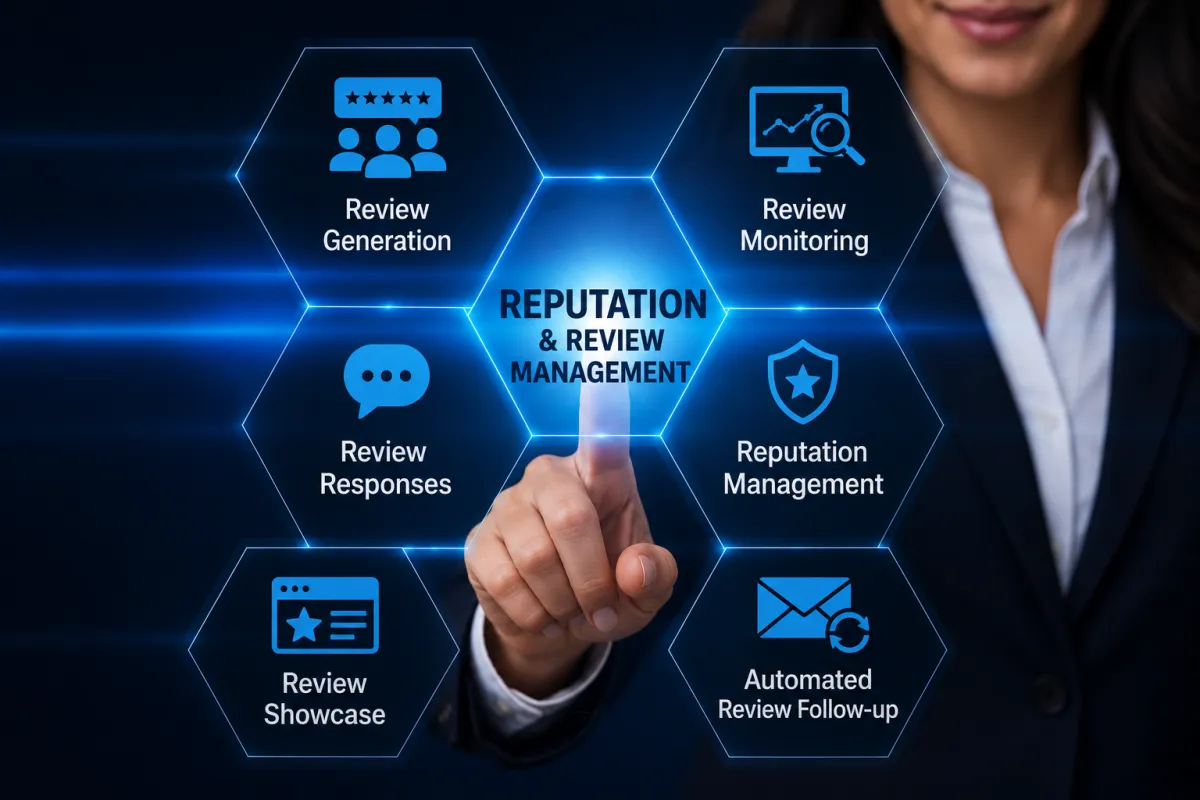Online reputation and review management system for generating, monitoring, and responding to reviews