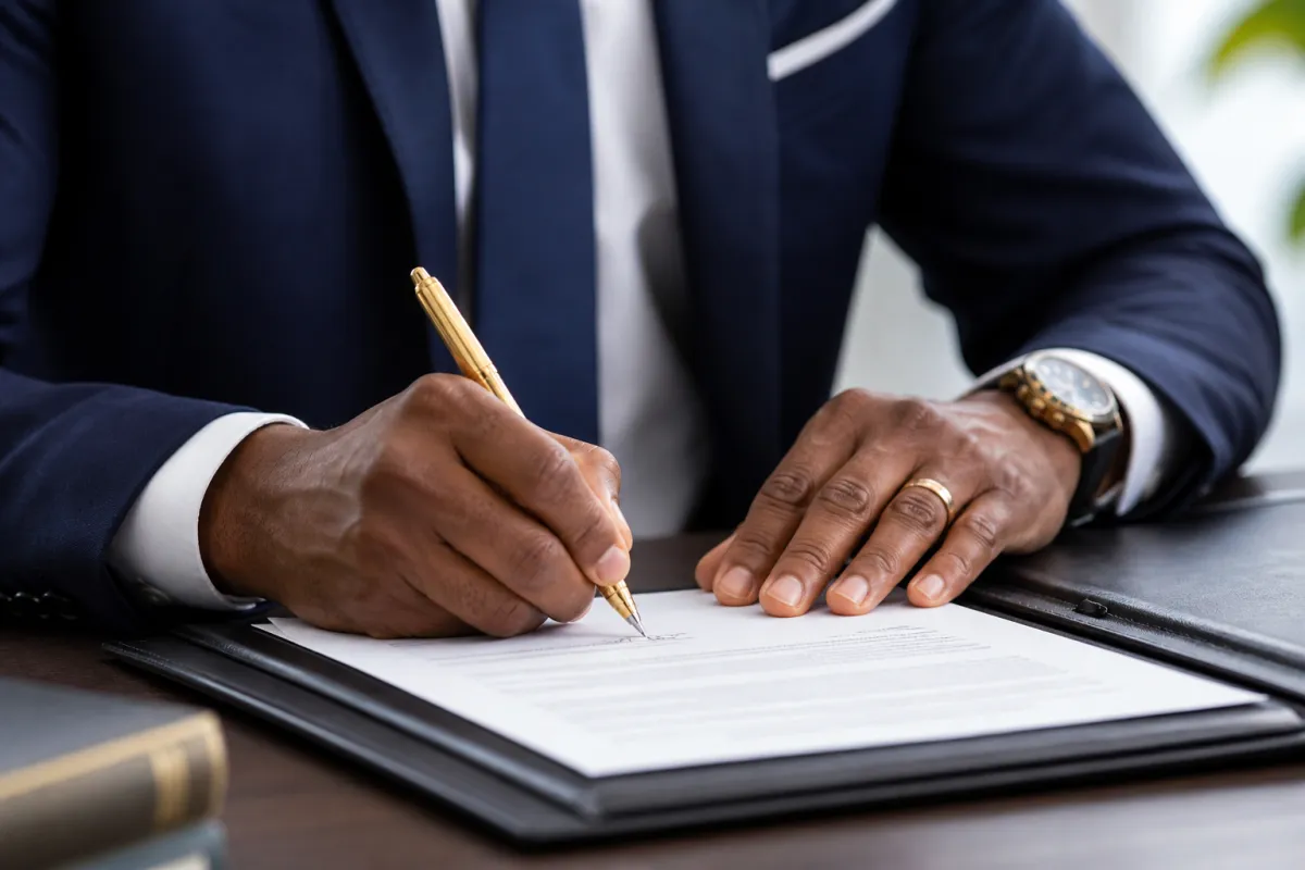 Property owner signing surplus funds claim paperwork with CedarWind Capital Claims Group