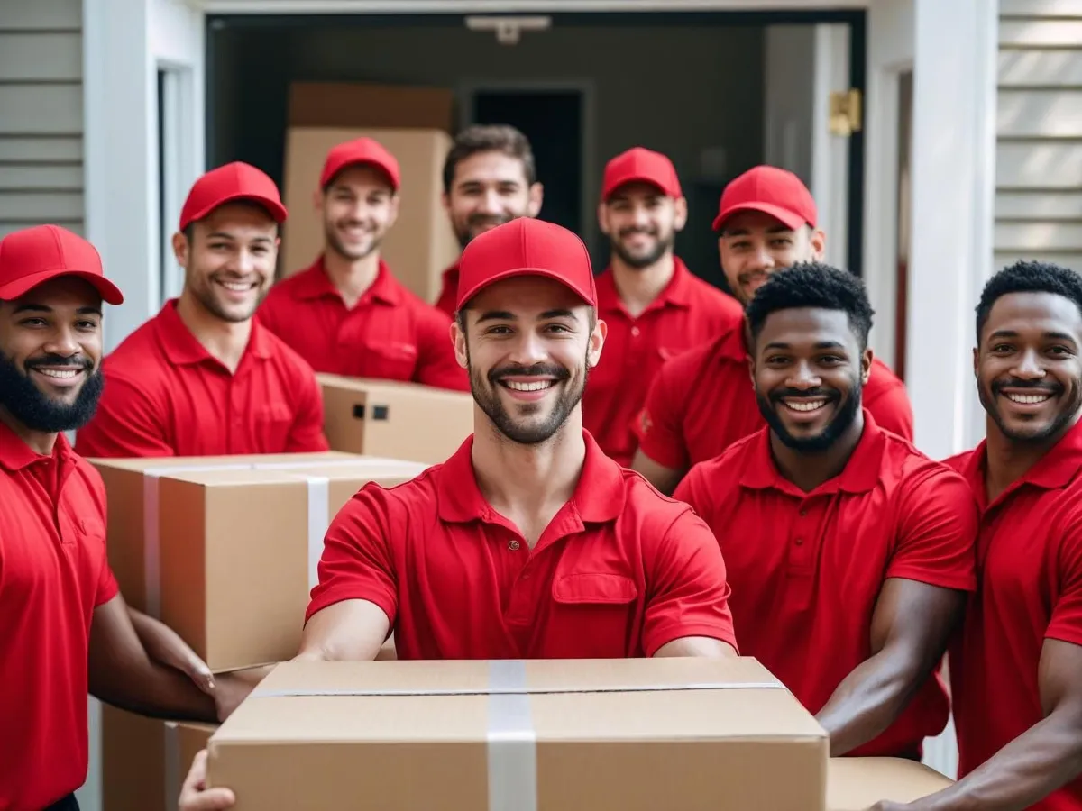 man in blue crew neck t-shirt standing beside brown cardboard boxes