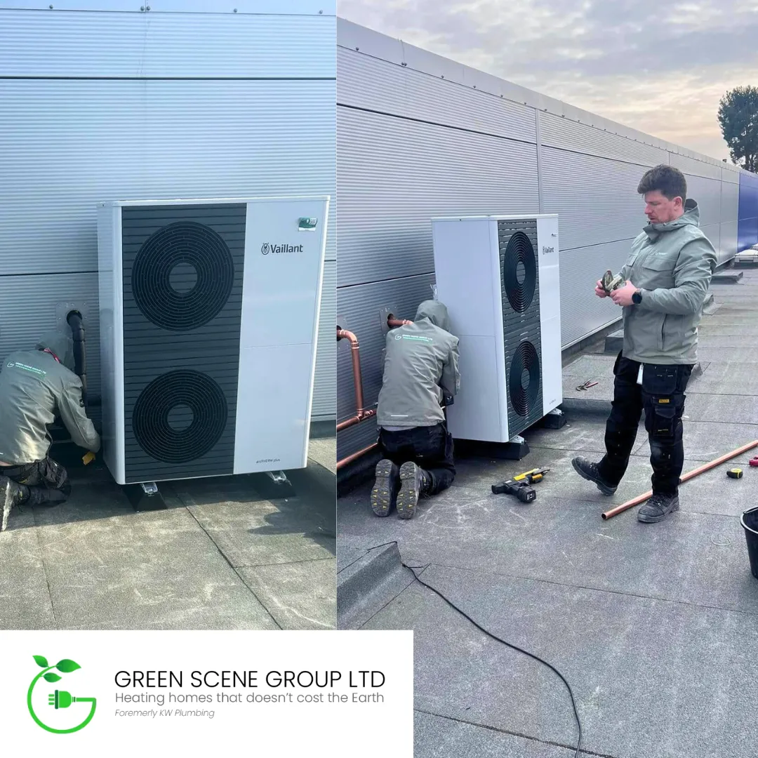 Green Scene engineer installing a Vaillant heat pump in Cheshire