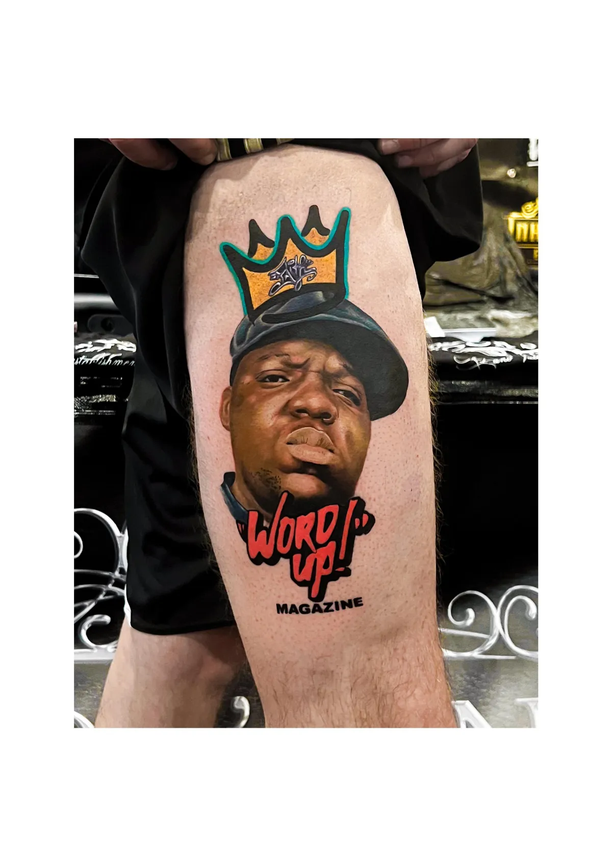 person with tattoo on right arm