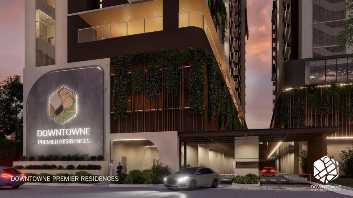 Downtowne Premier Residences architectural rendering with green open spaces