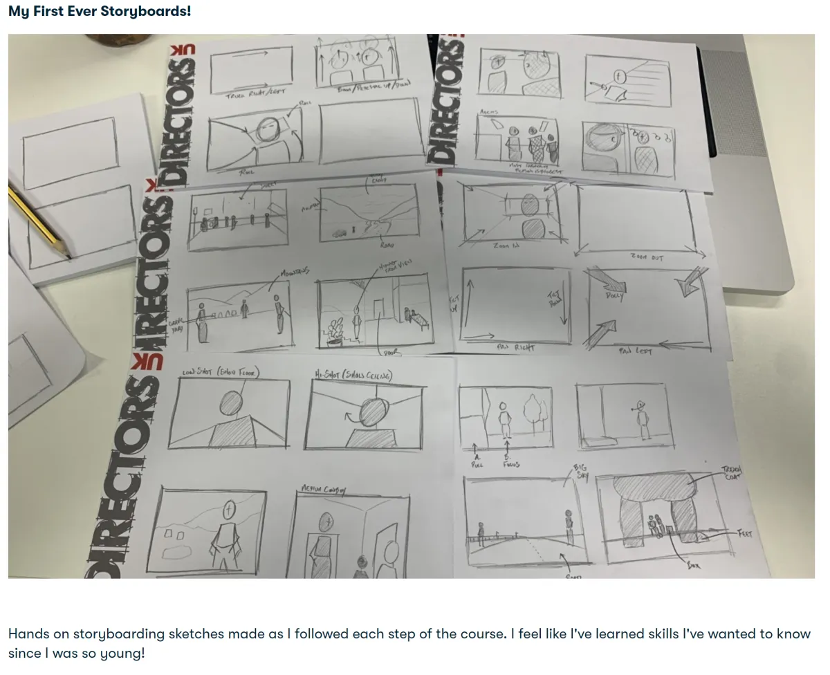 Student creating storyboards