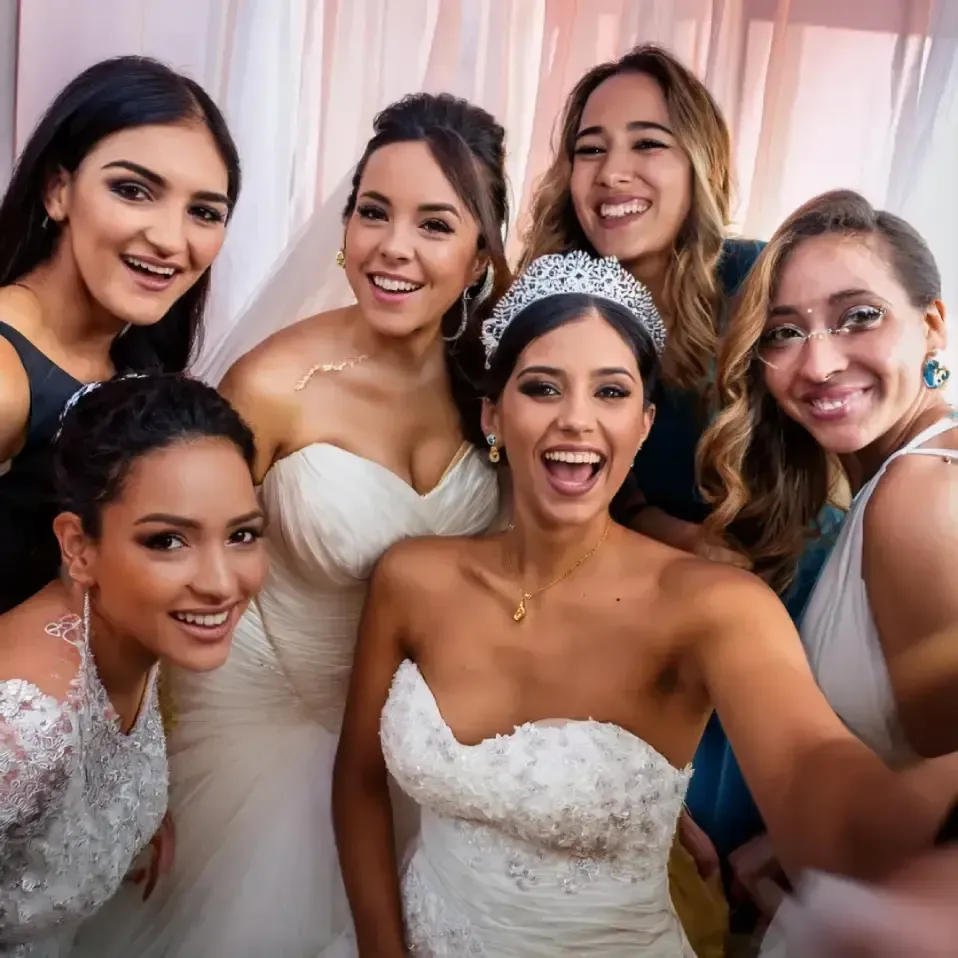 Brides and bridesmaids using Dallas Photo Booth by Tblack Studios