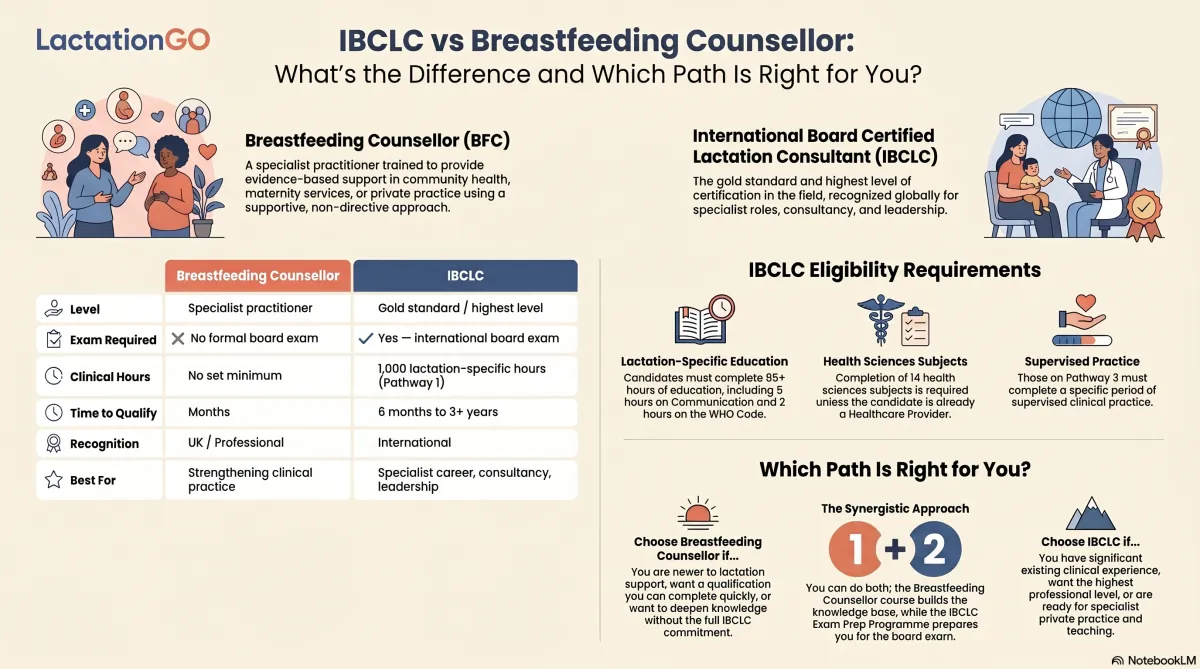 IBCLC vs Breastfeeding Counsellor: What's the Difference and which path is right for you?