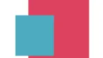 An image showing two overlapping rectangles. The smaller rectangle in the front is teal, and the larger one behind it is red. The rectangles are positioned on a white background.