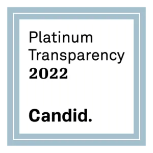 A badge with the text 'Platinum Transparency 2022' in bold, followed by 'Candid.' at the bottom. The badge is framed with a light blue border.