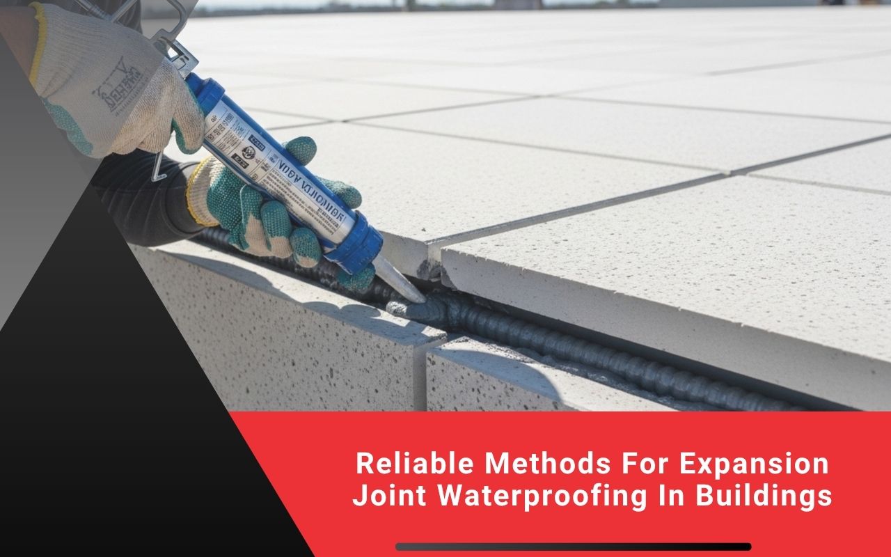 Expansion joint waterproofing applied to protect a building from water damage