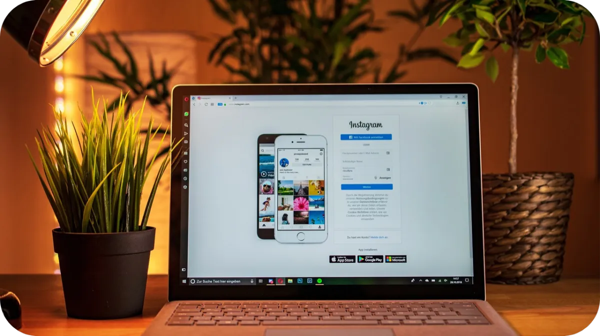 Laptop screen showing Instagram which is a part or the Meta social media platform
